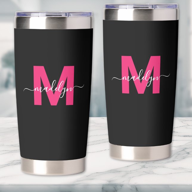 Hot Pink Black Name Monogram Insulated Tumbler (Hot Pink Black Name Monogram Insulated Tumbler)