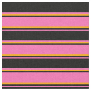 Hot Pink, Black & Orange Coloured Lines Pattern Fabric