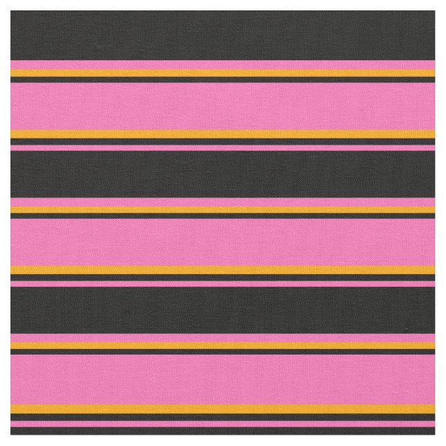 Hot Pink, Black & Orange Coloured Lines Pattern Fabric (Close Up)