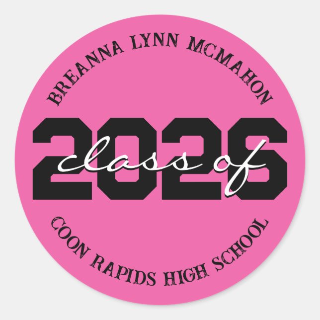 Hot Pink & Black Personalised Graduation Stickers (Front)