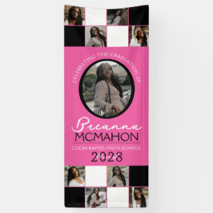 Hot Pink & Black Photo Collage Graduation Vinyl Banner