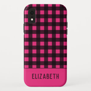 Hot Pink Black Plaid Name Case-Mate iPhone Case