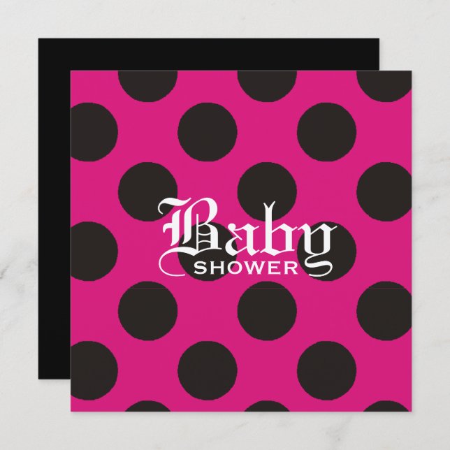 Hot Pink & Black Polka Dot Baby Invitation (Front/Back)