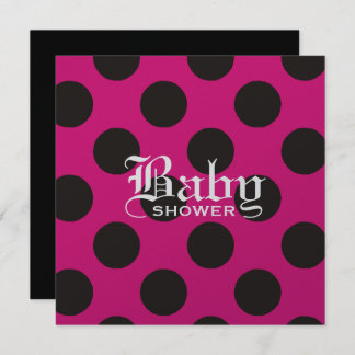 Hot Pink & Black Polka Dot Baby Invitation