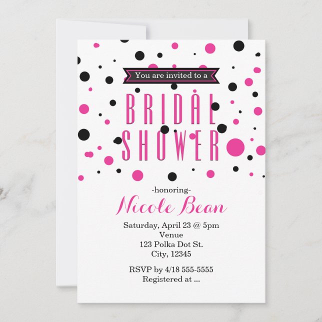 Hot Pink & Black Polka Dot BRIDAL SHOWER Invitation (Front)
