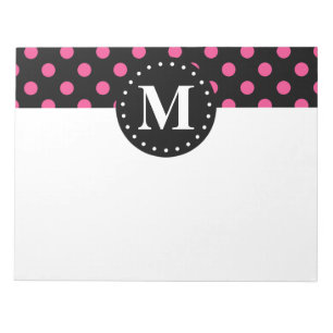 Hot Pink Black Polka Dots Monogram Notepad