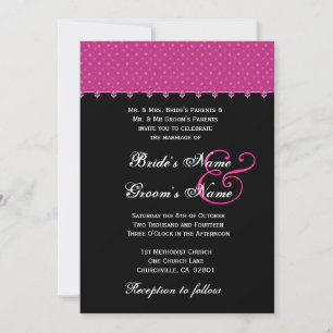 Hot Pink & Black Polka Dots Wedding Invitation