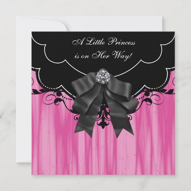 Hot Pink Black Princess Baby Shower Invitations (Front)