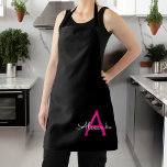 Hot Pink Black Script Girly Monogram Name<br><div class="desc">Black and Hot Pink Monogram Name Apron. This makes the perfect sweet 16 birthday,  wedding,  bridal shower,  anniversary,  baby shower or bachelorette party gift for someone that loves glam luxury and chic styles.</div>