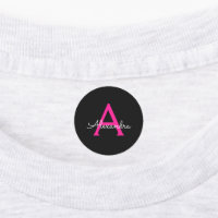 Hot Pink Black Script Girly Monogram Name