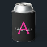 Hot Pink Black Script Girly Monogram Name Can Cooler<br><div class="desc">Black and Hot Pink Simple Script Elegant Birthday or Bachelorette Party Can Coolers. These Wedding,  Bridal Shower or Birthday Party Can Coolers can be customised to include your first name. Please contact the designer for customised matching items.</div>