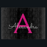 Hot Pink Black Script Girly Monogram Name Cutting Board<br><div class="desc">Hot Pink and Black Simple Script Monogram Name Cutting Board. This makes the perfect graduation,  birthday,  wedding,  bridal shower,  anniversary,  baby shower or bachelorette party gift for someone that loves glam luxury and chic styles.</div>