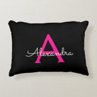 Hot Pink Black Script Girly Monogram Name