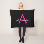 Hot Pink Black Script Girly Monogram Name Fleece Blanket<br><div class="desc">Black and Hot Pink Monogram Name Fleece Blanket. This makes the perfect sweet 16 birthday,  wedding,  bridal shower,  anniversary,  baby shower or bachelorette party gift for someone that loves glam luxury and chic styles.</div>