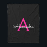 Hot Pink Black Script Girly Monogram Name Fleece Blanket<br><div class="desc">Hot Pink and Black Faux Script Monogram Add Your Own Name Fleece Blanket. This makes the perfect sweet 16 birthday,  wedding,  bridal shower,  anniversary,  baby shower or bachelorette party gift for someone that loves glam luxury and chic styles.</div>