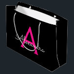 Hot Pink Black Script Girly Monogram Name Large Gift Bag<br><div class="desc">Black and Hot Pink Simple Script Monogram Name Gift Bag. This makes the perfect sweet 16 birthday,  wedding,  bridal shower,  anniversary,  baby shower or bachelorette party gift bag for someone that loves glam luxury and chic styles.</div>