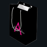 Hot Pink Black Script Girly Monogram Name Medium Gift Bag<br><div class="desc">Black and Hot Pink Simple Script Monogram Name Gift Bag. This makes the perfect sweet 16 birthday,  wedding,  bridal shower,  anniversary,  baby shower or bachelorette party gift bag for someone that loves glam luxury and chic styles.</div>
