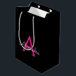 Hot Pink Black Script Girly Monogram Name Medium Gift Bag<br><div class="desc">Black and Hot Pink Simple Script Monogram Name Gift Bag. This makes the perfect sweet 16 birthday,  wedding,  bridal shower,  anniversary,  baby shower or bachelorette party gift bag for someone that loves glam luxury and chic styles.</div>