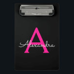 Hot Pink Black Script Girly Monogram Name Mini Clipboard<br><div class="desc">Black and Hot Pink Name Planning Clipboard. This makes the perfect sweet 16 birthday,  wedding,  bridal shower,  anniversary,  baby shower or bachelorette party gift for someone that loves glam luxury and chic styles.</div>