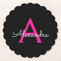 Hot Pink Black Script Girly Monogram Name