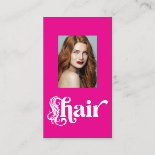 Hot Pink Black Script Photo Hairdresser Business Card