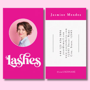 Hot Pink Black Script Photo Lash Tech  Business Card