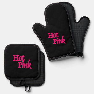 Hot Pink black silicone oven mitts pot holder sets Oven Mitt & Pot Holder Set