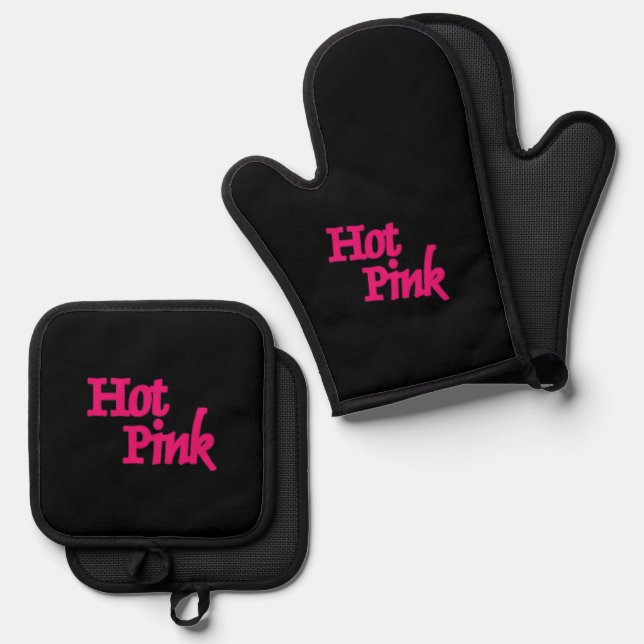 Hot Pink black silicone oven mitts pot holder sets Oven Mitt & Pot Holder Set (Front/Back)