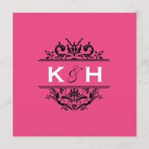 Hot Pink & Black Square Crest Invite