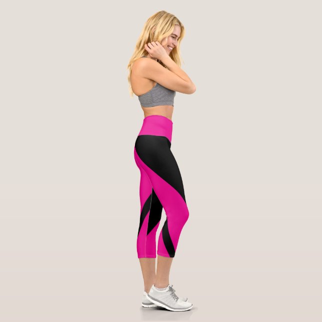 Hot Pink Black Stripe Capri Leggings (Right)