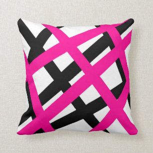 Hot Pink Black Stripe Geometric Cushion