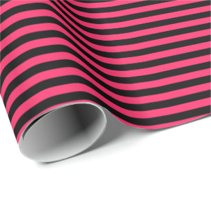 Hot Pink   Black Stripe Wrapping Paper