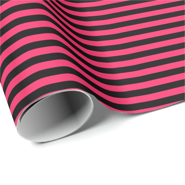 Hot Pink | Black Stripe Wrapping Paper (Roll Corner)