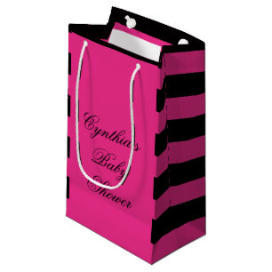 Hot Pink & Black Stripes Baby Shower Favour Bags