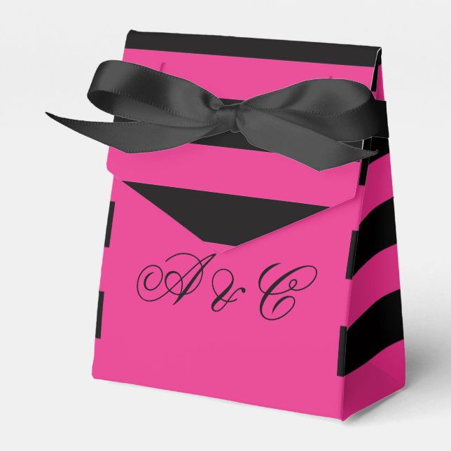 Hot Pink & Black Stripes Party Favour Bags Box (Front Side)