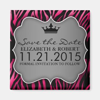 Hot Pink & Black Untamed Zebra Print Save the Date Magnet