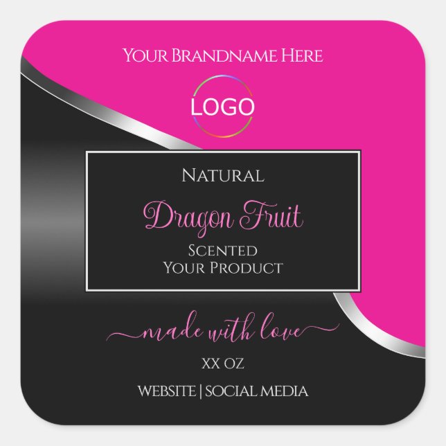 Hot Pink Black Wavy Silver and Logo Product Labels (Front)