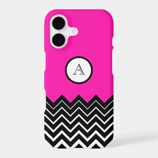 Hot Pink Black White Chevron Zigzag Monogram (Back)