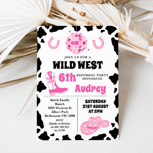 Hot Pink Black Wild West Cowgirl Birthday  Invitation