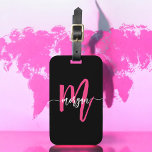 Hot Pink Black World Traveller Monogram Name Luggage Tag<br><div class="desc">Travel in style with our Hot Pink World Traveller Monogram Name Luggage Tag! Featuring a vibrant hot pink design and a world map background, this tag is personalised with your name and monogram in a chic font. Perfect for identifying your luggage quickly and easily, it combines fashion with function. Made...</div>