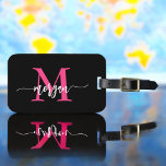 Hot Pink Black World Traveller Monogram Name Luggage Tag<br><div class="desc">Travel in style with our Hot Pink World Traveller Map Monogram Name Luggage Tag! Featuring a vibrant hot pink design and a world map background, this tag is personalised with your name and monogram in a chic font. Perfect for identifying your luggage quickly and easily, it combines fashion with function....</div>