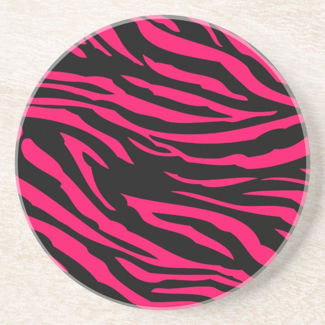 Hot Pink Black Zebra Print Animal Pattern Coasters (Front)