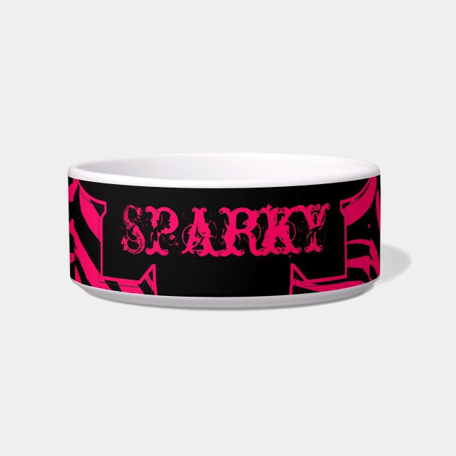 Hot Pink Black Zebra Print Animal Pet Food Bowl (Front)