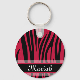 Hot Pink Black Zebra Print Custom Name Key Ring