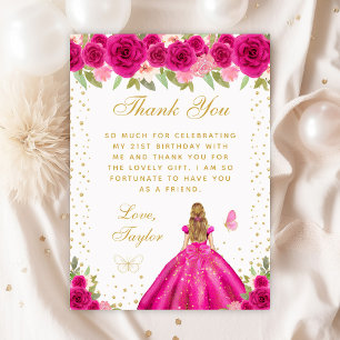 Hot Pink Blonde Hair Princess Birthday Party Thank You Card