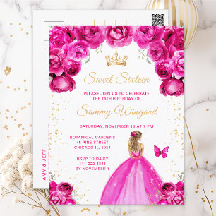 Hot Pink Blonde Hair Princess Sweet Sixteen Postcard