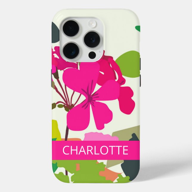  Hot Pink Blooming Geraniums Florist Custom Name  Case-Mate iPhone Case (Back)