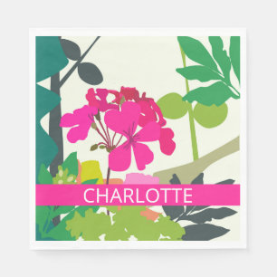  Hot Pink Blooming Geraniums Florist Custom Name  Napkin