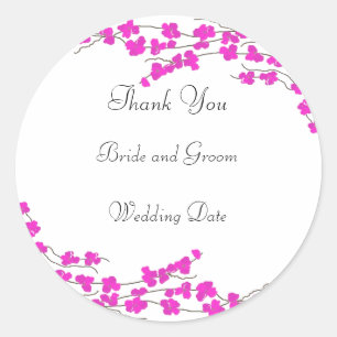 Hot Pink Blossom Wedding Thank You Classic Round Sticker