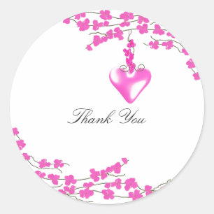 Hot Pink Blossom With Heart Thank You Classic Round Sticker